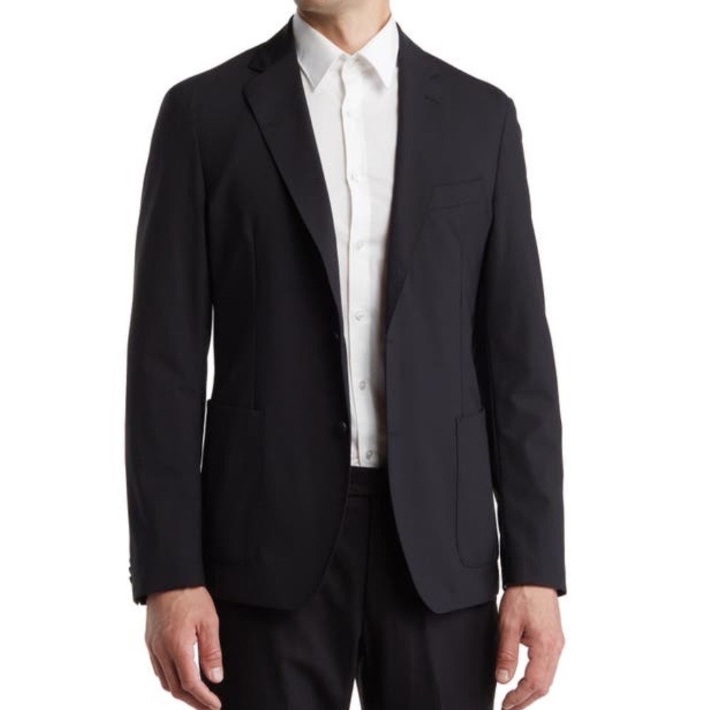 Nordstrom Mens Tech Smart Blazer Sz XL Trim Fit Black Two Button Stretch Jacket